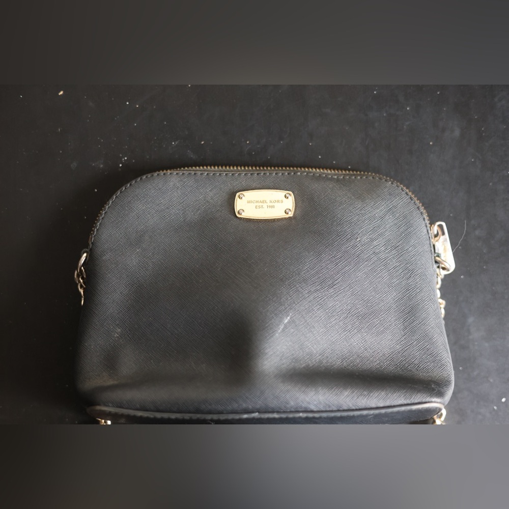 Michael Kors Black and Gold Leather Crossbody